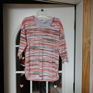 New Breckenridge Coral Breeze 3/4 Sleeve Top Women's L
